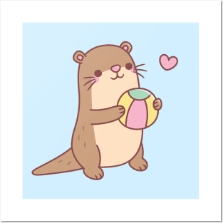 Cute Little Otter Play With Beach Ball Posters and Art